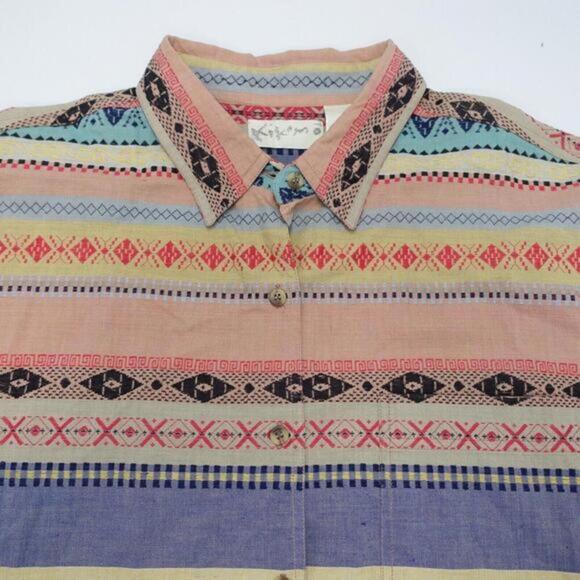 Kikomo Shirt Women's 22W Multicolor Aztec 100%‎ Cotton Short Sleeve Button-Up - Picture 2 of 6